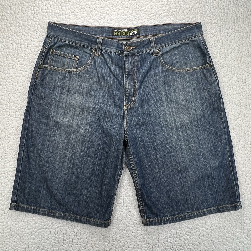 Anchor Blue Baggy Denim‎ Shorts Men's Size 40 Blue Y2K Hip Hop Streetwear